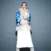 The Extreme Collection Women's Vibrant Blue And White Patterned Coat With Fur Trim Bernardette In White