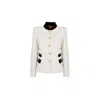 The Extreme Collection Women's White Blazer With Black Accents And Gold Button Closure Bastian