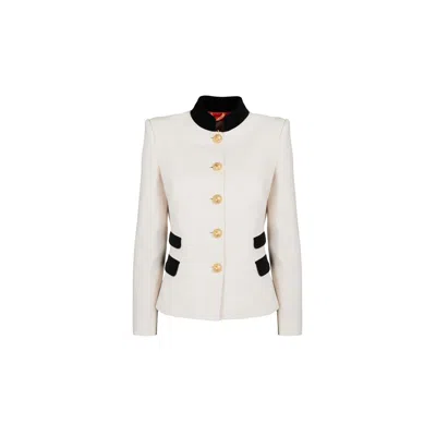 The Extreme Collection Women's White Blazer With Black Accents And Gold Button Closure Bastian