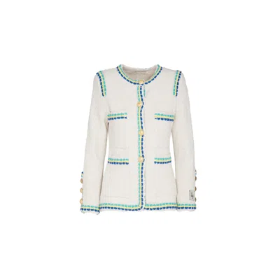 The Extreme Collection Women's White Chamonix Embellished Tweed Jacket