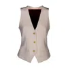 The Extreme Collection Women's White Ecru Single Breasted With Three Golden Buttons Crepe Vest Maureen In White