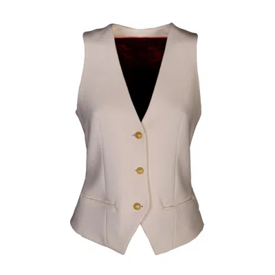 The Extreme Collection Women's White Ecru Single Breasted With Three Golden Buttons Crepe Vest Maureen