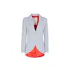 The Extreme Collection Women's White Elegant Light Blue Geometric Pattern Tailored Blazer With Contrast Lining Agostina In White
