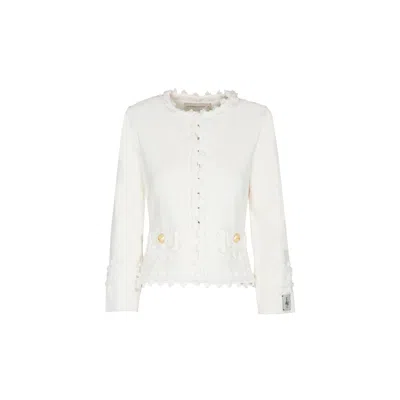 The Extreme Collection Women's White Ivory Cropped Jacket With Textured Floral Embellishments And Gold-tone Buttons René