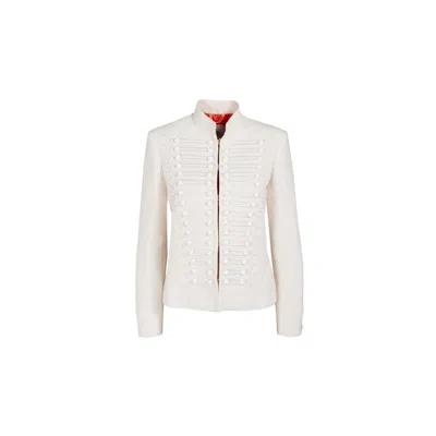 The Extreme Collection Women's White Military Ecru Crepe Embroidered Blazer Gautier