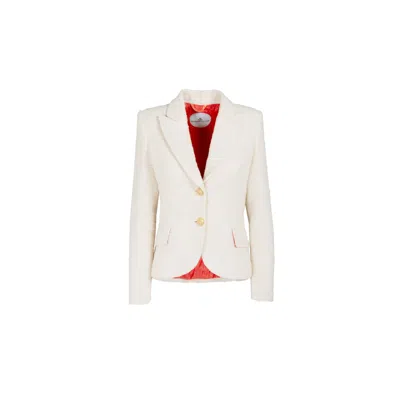 The Extreme Collection Women's White Refined Cream Textured Blazer With Gold Buttons And Tailored Fit Anais
