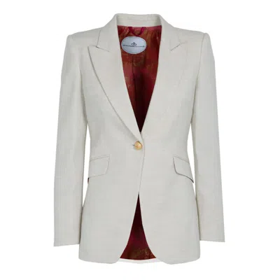 The Extreme Collection Women's White Single Breasted Ecru Linen Blazer With Pockets Paisley