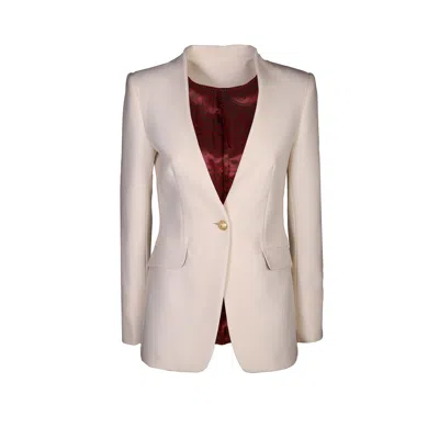 The Extreme Collection Women's White Single Breasted With Golden Button Ecru Crepe Blazer Maureen