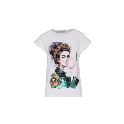 The Extreme Collection Women's White T-shirt With Dropped Sleeves Pink Balloon