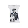 The Extreme Collection Women's White T-shirt With Quilted Shoulder Pads Sweet Cat