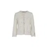 The Extreme Collection Women's White Tweed Cotton Blend Ecru Jacket With Patch Pockets Zoe In White