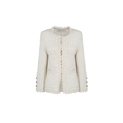 The Extreme Collection Women's White Tweed Cotton Blend Short Jacket With Trimmings Francesca
