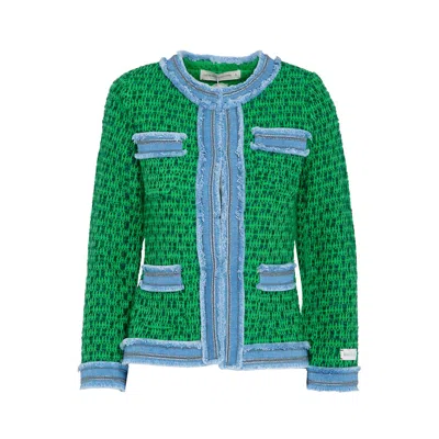 The Extreme Collection Women's Wool And Alpaca Green Tweed Jacket With Denim Detail Mencia