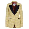 The Extreme Collection Women's Yellow / Orange Single Breasted Yellow Plaid Cotton Blend Blazer With Velvet Flaps Fiona In Yellow/orange