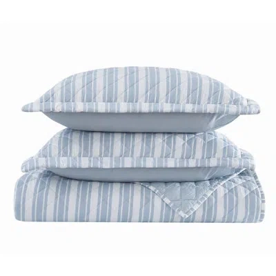 The Farmhouse By Rachel Ashwell Wide Ticking Stripe Quilt Set In White,blue Striped