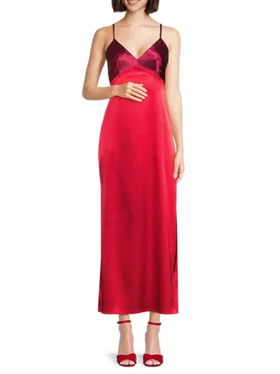 The Fashion Poet Women's Colorblock Side Slit Dress In Wine Red
