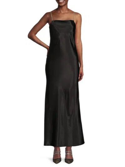 The Fashion Poet Women's Faux Crystal Satin Maxi Slip Dress In Black