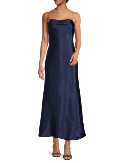 The Fashion Poet Women's Faux Crystal Satin Maxi Slip Dress In Navy