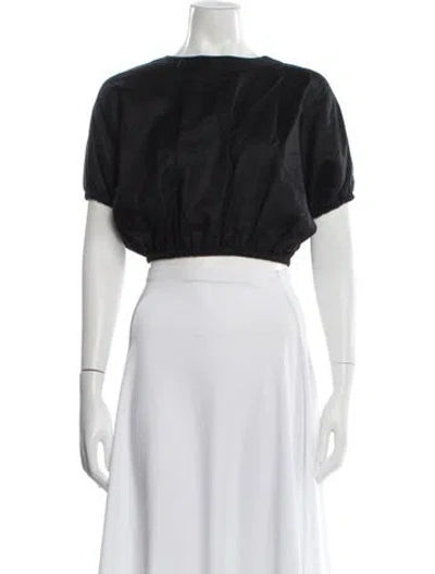Pre-owned The Femm Linen Crew Neck Crop Top In Black