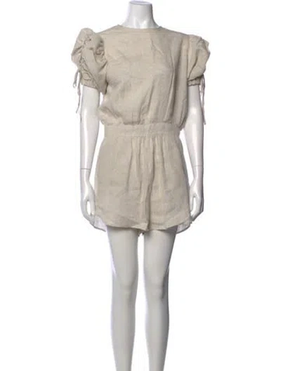Pre-owned The Femm Linen Crew Neck Romper In Neutral