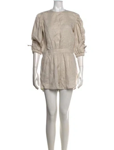 Pre-owned The Femm Linen Crew Neck Romper In Neutrals
