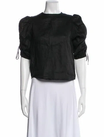 Pre-owned The Femm Linen Crew Neck Top In Black