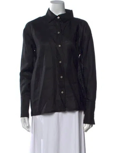 Pre-owned The Femm Linen Long Sleeve Button-up Top W/ Tags In Black