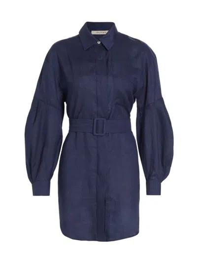 The Femm Women's Louisa Linen Belted Shirtdress In Navy Blue