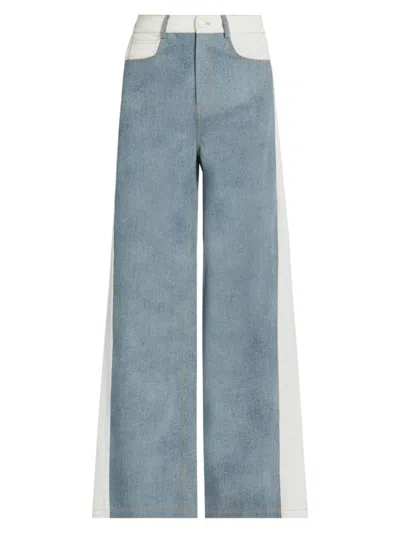 The Femm Women's Perrie Colorblocked Flared Jeans In White Blue Denim