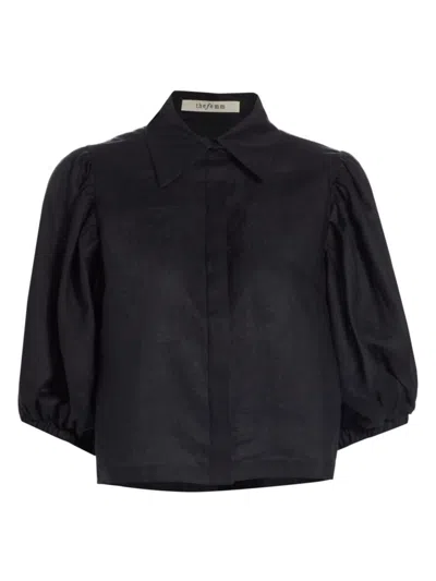 The Femm Women's Sol Linen Puff-sleeve Top In Black