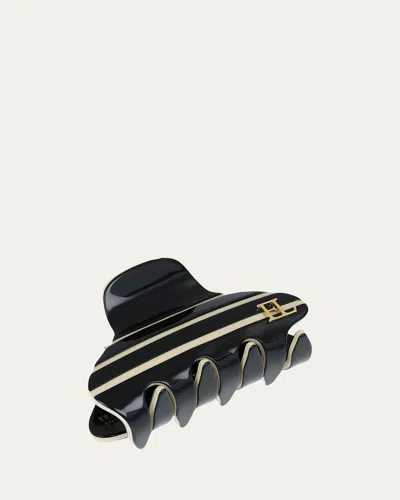 The Finest Accessories Striped Claw Clip In Black