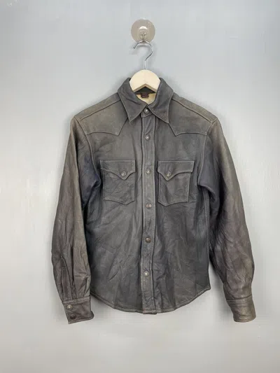 Pre-owned The Flat Head Leather Western Snap Button Jacket Motorcycle In Blue