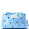 The Flat Lay Co. . Drawstring Flat Lay Makeup Bag - Ditsy Bows Blue Embroidered Velvet
