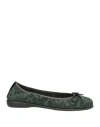 The Flexx Woman Ballet Flats Green Size 7 Leather In Multi