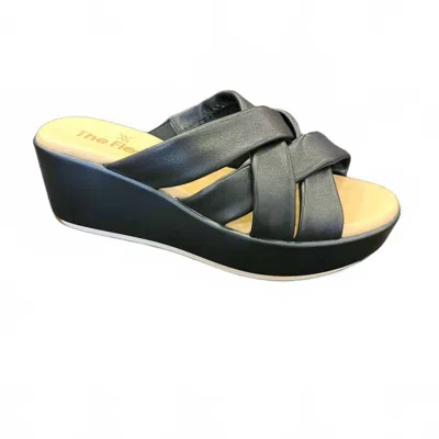The Flexx Women's Brody Sandal In Black Softy Leather In Animal Print
