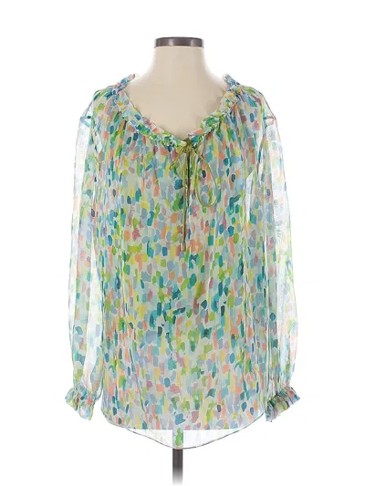 Pre-owned The Fold 3/4 Sleeve Silk Top Green Sweetheart Neckline Tops
