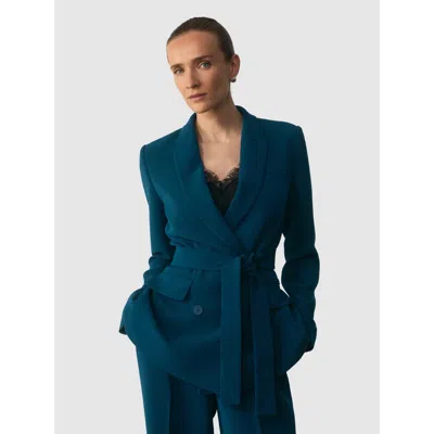 The Fold Almeida Longline Wrap Tailored Blazer In Blue