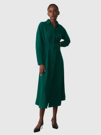 The Fold Amara Long Sleeve Collared Shirt Dress In Green