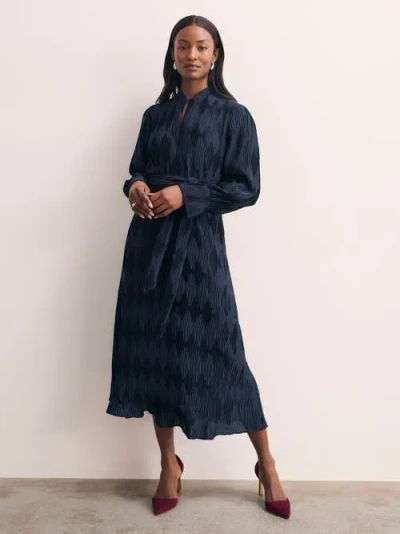 The Fold Aurellie Long Sleeve Tie Waist Dress In Blue