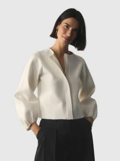 The Fold Candela Wool Blend Zip Up Jacket In White