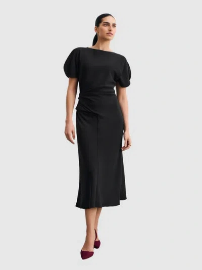 The Fold Doppio Salerno Boat-neck Midi Dress In Black