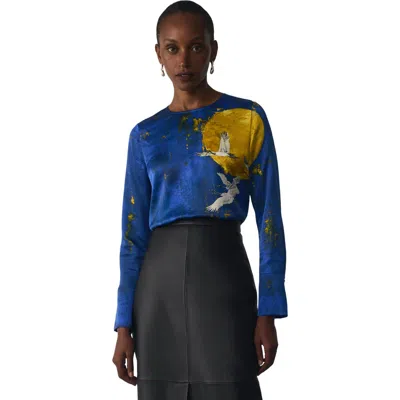 The Fold Litori Silk Satin Top In Blue