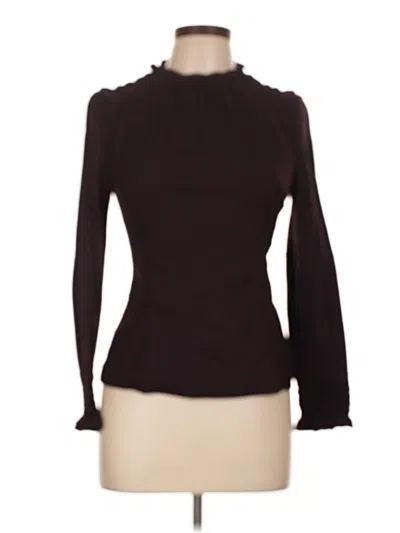 Pre-owned The Fold Long Sleeve Top Burgundy Turtleneck Tops