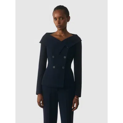 The Fold Lorelli Fold Collar Tailored Blazer In Blue