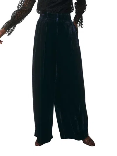 The Fold Lyon Velvet Palazzo Trousers In Blue