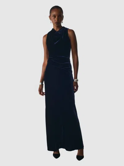 The Fold Matera Velvet Cowl Neck Maxi Dress In Blue