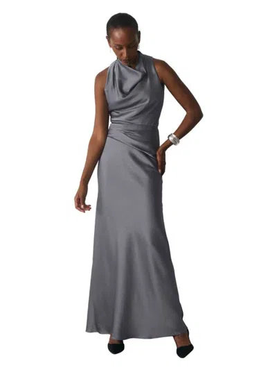 The Fold Matera Velvet Cowl Neck Maxi Dress In Gray