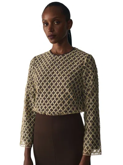 The Fold Meridian Lace Top In Brown