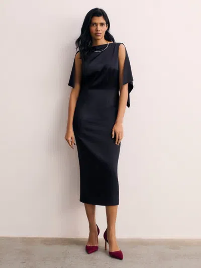 The Fold Midi Sheath Dress Cape Sleeve Boat Neck In Blue
