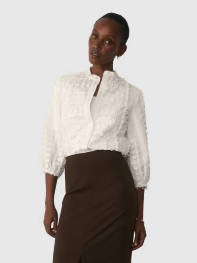 The Fold Nola Mandarin Collar Blouse In White